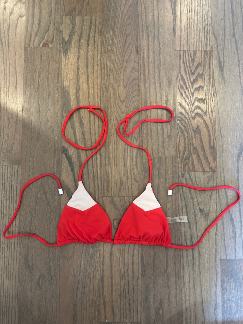 Honeybee Swimwear Red Triangle Bikini Top with White Accent Panels